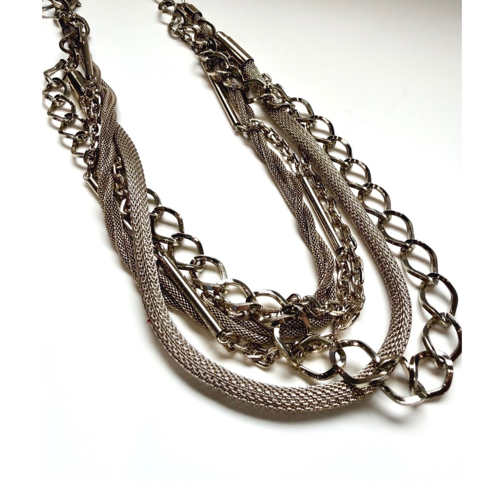 Chicos Multi-Strand Necklace Womens OS Silver Gold Mixed Metal Industrial Chic